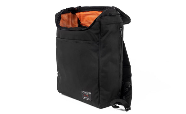 The Cambiata in Black Ballistic with Zest (orange with white grid) 200 Halcyon interior.